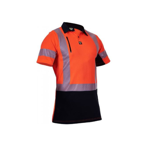 Caution Hi Vis Microvent Premium Polo - Orange Black